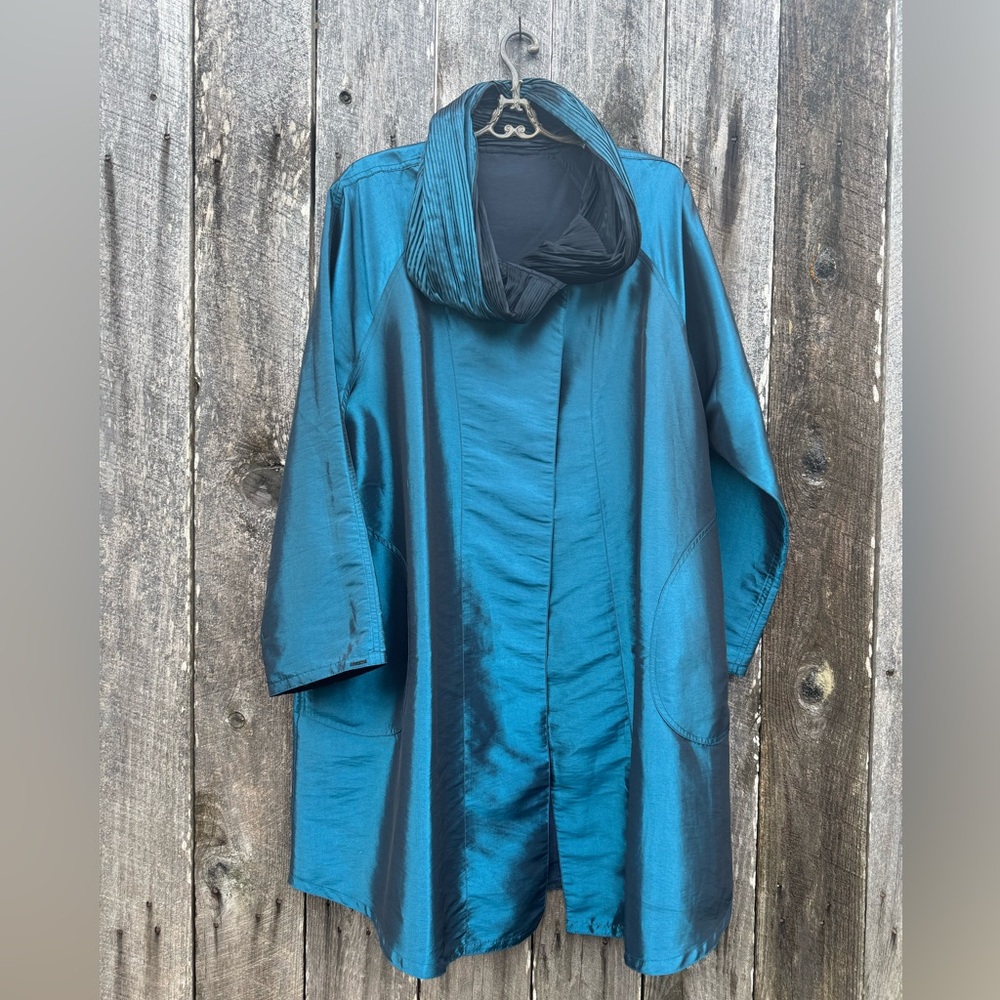 Chic Brylane Woman Teal black reversible rain Jacket Sz large *520